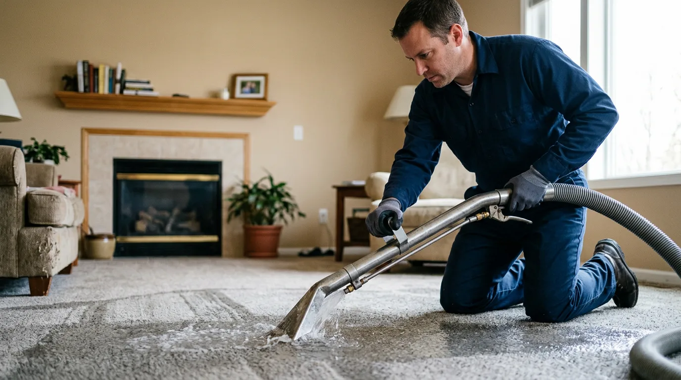 Water damage restoration technician working near Rome, IN